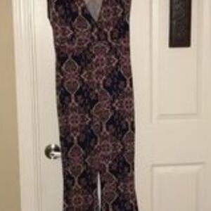 French Atmosphere  Black With Multi Color V Neck Sleeves Patterned Jumpsuit